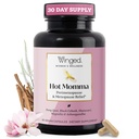 Winged Wellness Hot Momma Menopause 女性补充品 - Hormone-Free Menopause 对热闪光和夜汗的救济支持 与香草树莓,多维塔明斯 & More - 60 Vegan Capsules