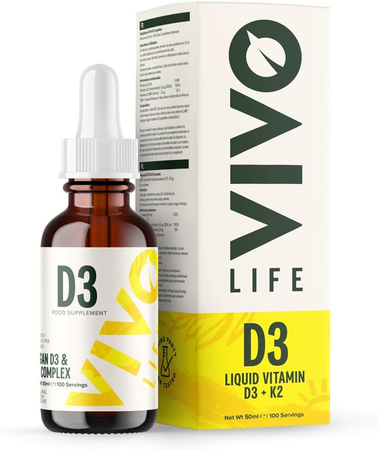 维沃生命 - 维生素D3 K2,50毫升液体综合液滴,2000iu of D3, Vegan 男女健康补充剂,100个服务对象