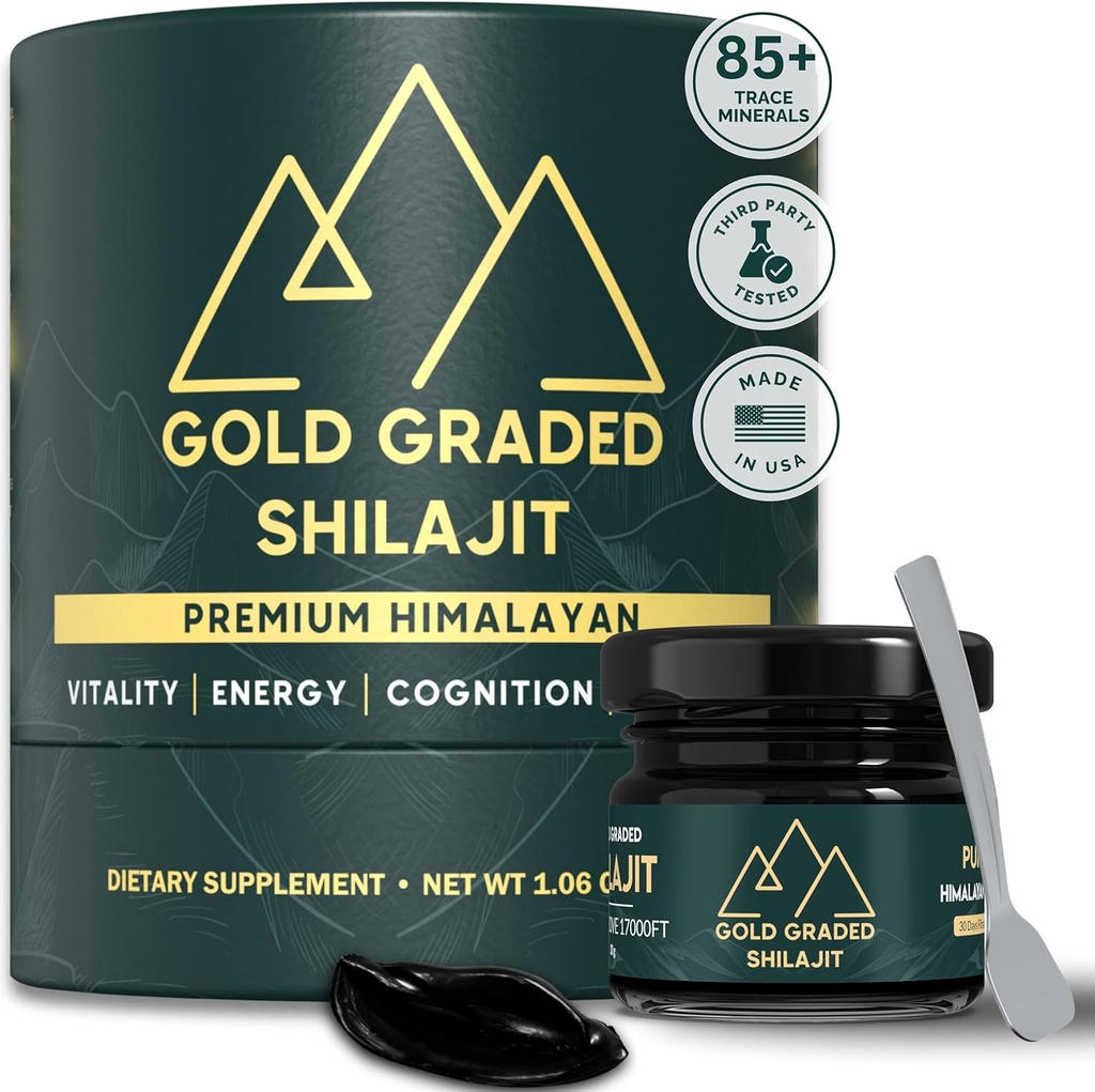 Shilajit Resin = 500mg 高潜力度,Shilajit 纯喜马拉雅有机体,85+ Trace Minerals & Fulvic Acid = Shilajit 能源与免疫支持 = 黄金级 Shilajit, Shilajit = 30g