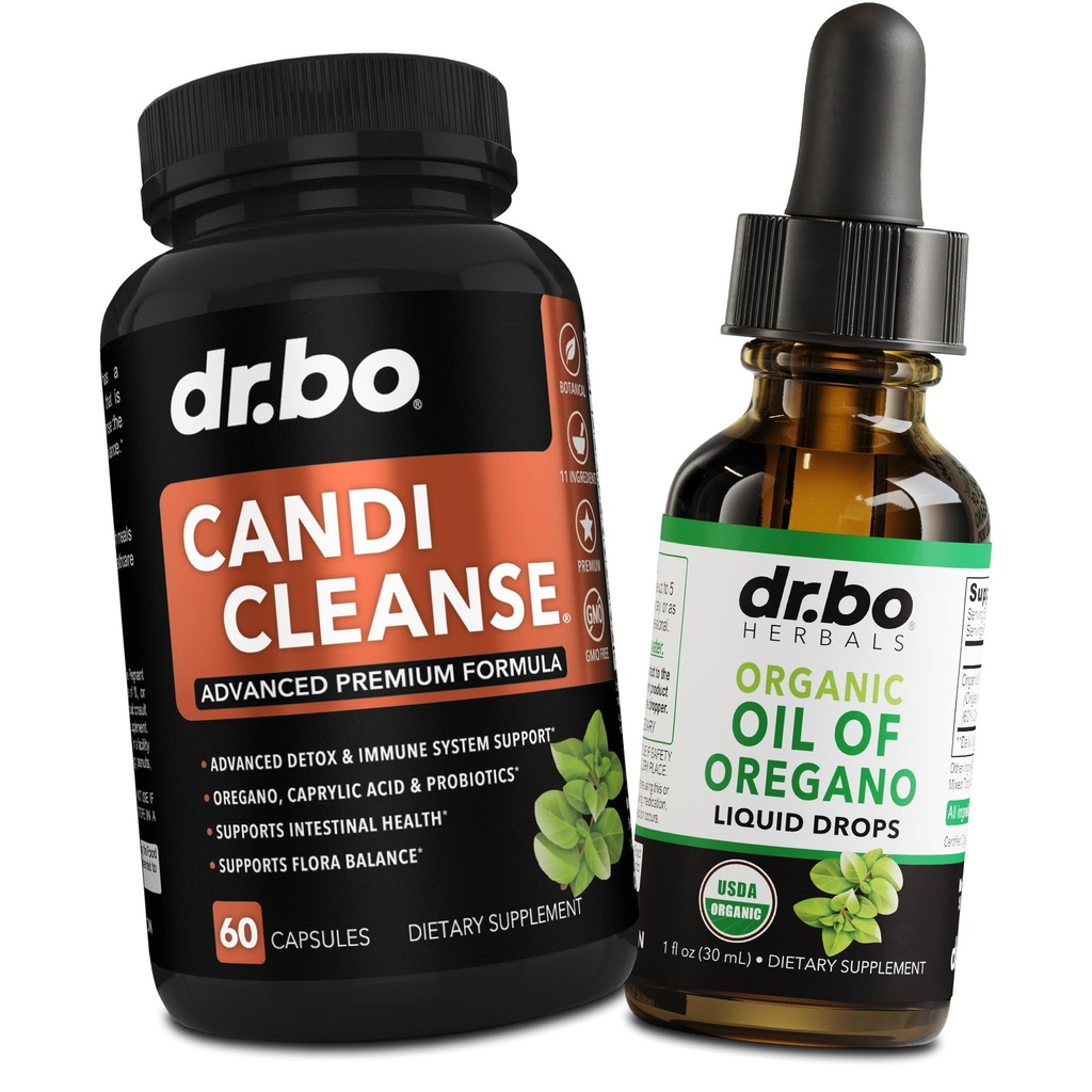 Candi Cleanse & Oregano Oil Drops - 超强Probiotic Complex Cleanser & 有机液体 - 天然口服草药 Caprylic Acid Capsules & Oregano Drops Tincture 提取剂