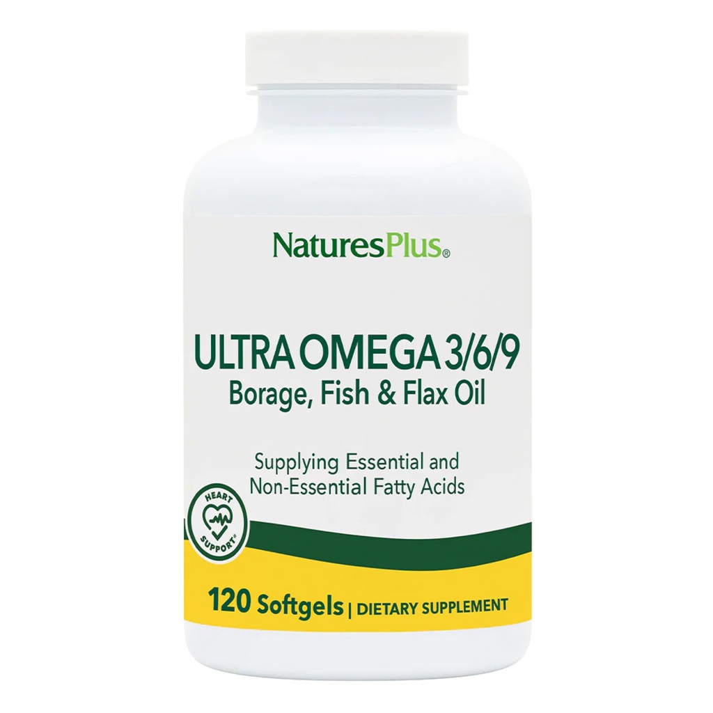 Natures Plus Ultra Omega 3 6 9-1200 mg,120 软胶 - Borage Oil, Fish Oil, Flax Oil Supplement - Gluten - Free - 120 服务