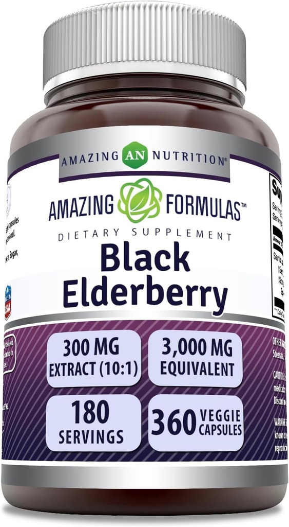 (原始内容存档于2018-12-09). Ambucus Black Elderberry – 300 Mg 摘录 10:1 (300 Mg Equivalent) – Veggie Capsules – Non-GMO – Gluten-free – – 在美国制造 (1 Pack, 360 Counter).