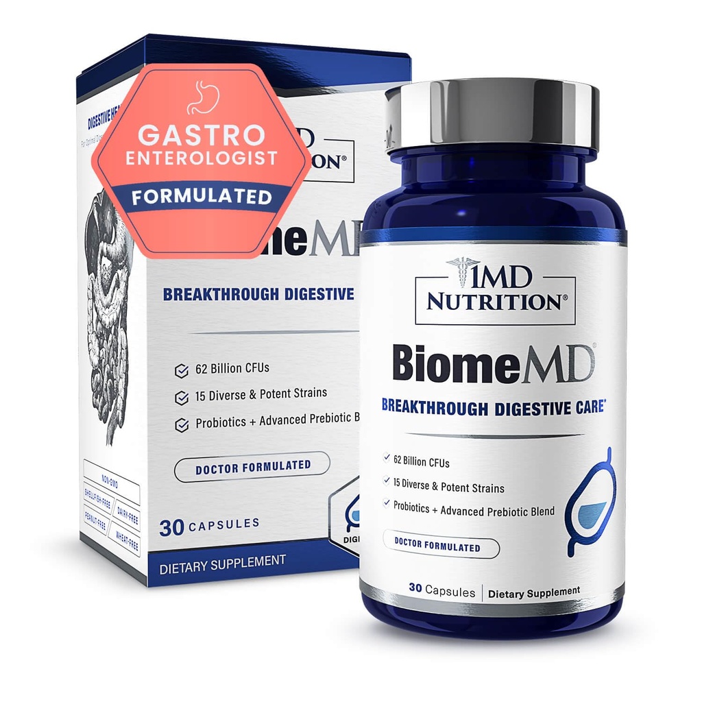 1MD 营养 BiomeMD Probiotics → 62亿 CPUs, 15 综合草丛 - Pro & Prebiotics → 博士 - 用于消化卫生和免疫支持 → 30 Capsules