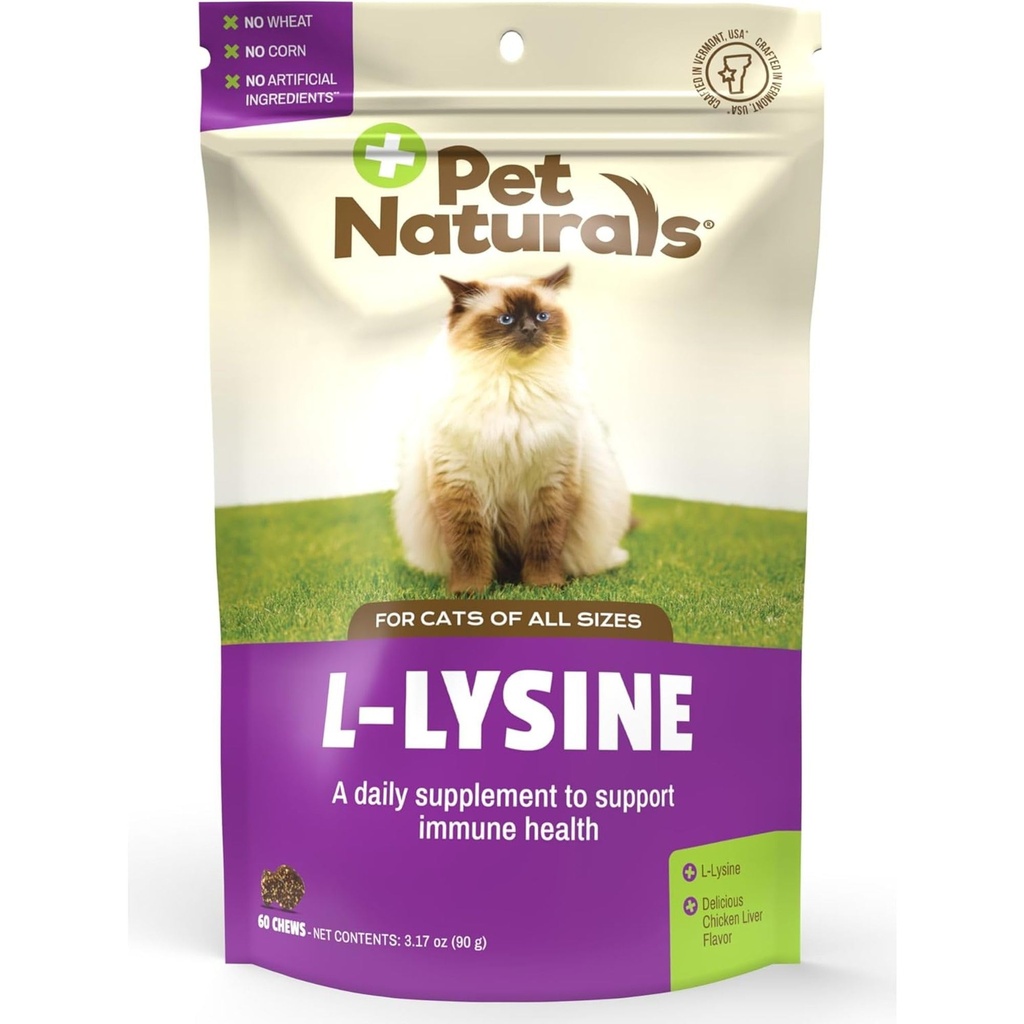 Pet Naturals Lysine for Cats, Chicken Flavor, 60 Chews - 对猫的免疫和呼吸支持 - 没有小麦或玉米 - 植物推荐