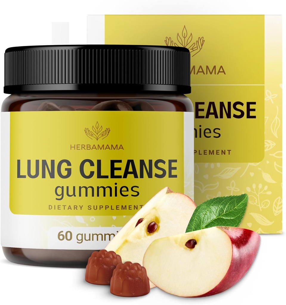 HERBAMAMA 龙解毒胶 - 含有蘑菇混合剂的草药综合体 龙解毒胶 - Vegan,非GMO呼吸支持补充剂 - 60 Pectin-Apple-Flavorived Chews
