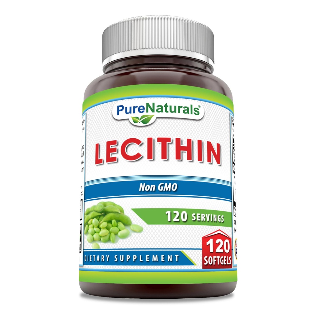 纯天然的 Lecithin 1200 mg 软胶 补充 QQ 高概率 QQ 非GMO QQ Gluten Free (120 计数)