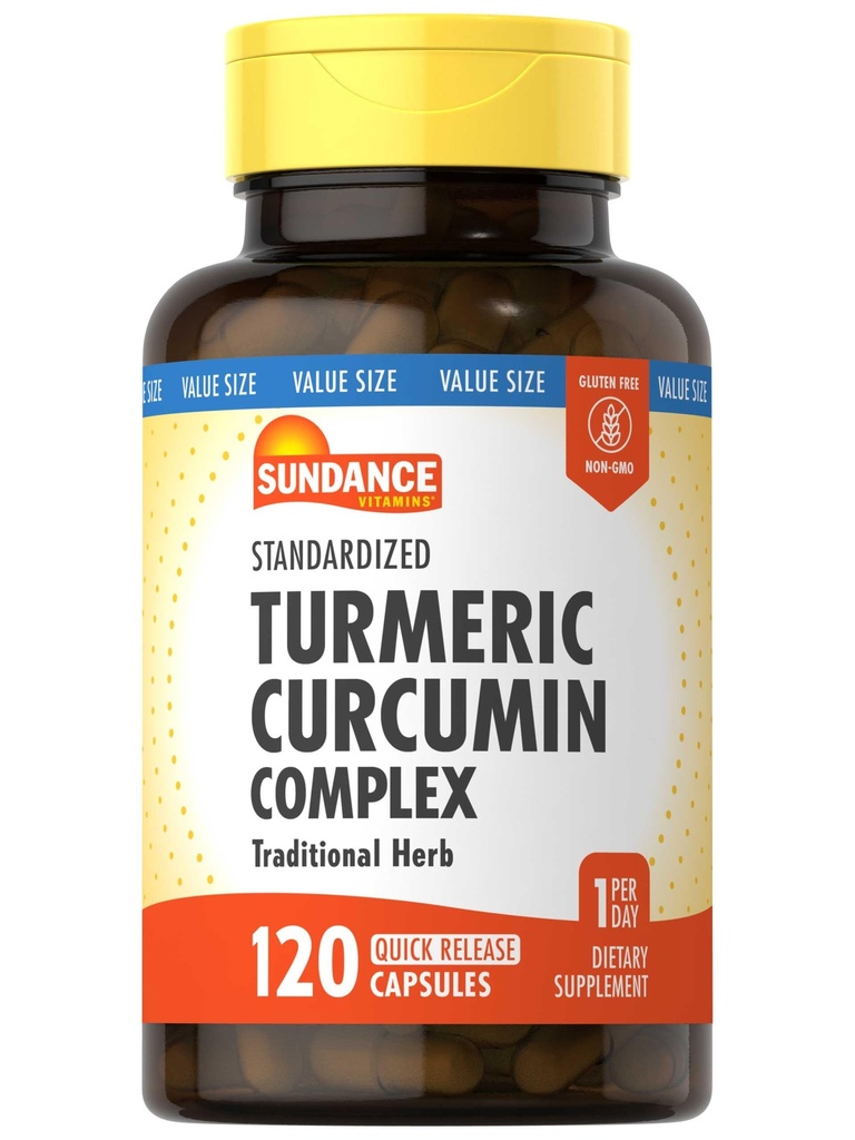 Sundance Turmeric Crucumin Complex 120 Capsules 与黑胡椒提取器 传统草药 → Non-GMO 和 Gluten 免费补充剂