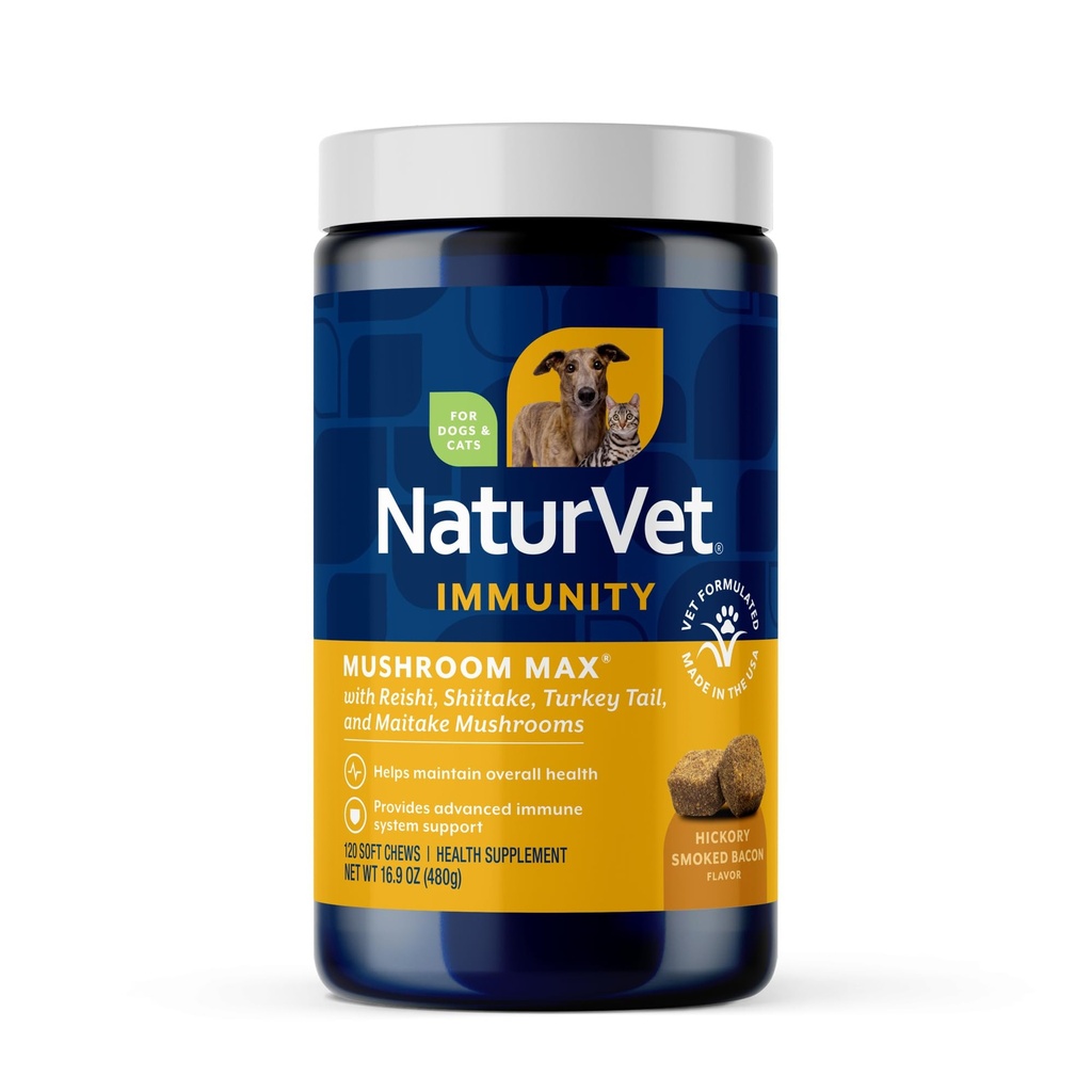 NaturVet Mushroom Max Advanced Imune Support Dog Supplement – 帮助加强豁免,狗的整体健康 – 包括 Shitake Mushrooms, Reishi, Turkish Tail – 120 Ct.