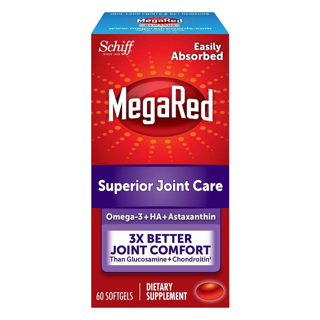 Omega-3 Krill Oil and United Supplement - Megared Joint Care 60 软胶 - EPA/DHA 脂肪酸,抗氧化剂,Hyaluronic酸,没有鱼肉卷尾酸和鱼油
