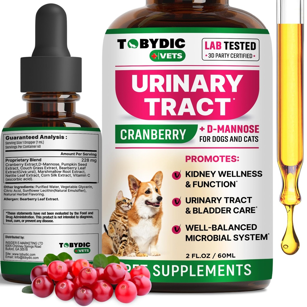 Cat & Dog Natural UTI Medicine & 尿道切除感染治疗 Cranberry - 肾上腺素+Bladder支持补充 - 尿道失禁和Bladder石块的最佳预防 - 宠物肾脏健康