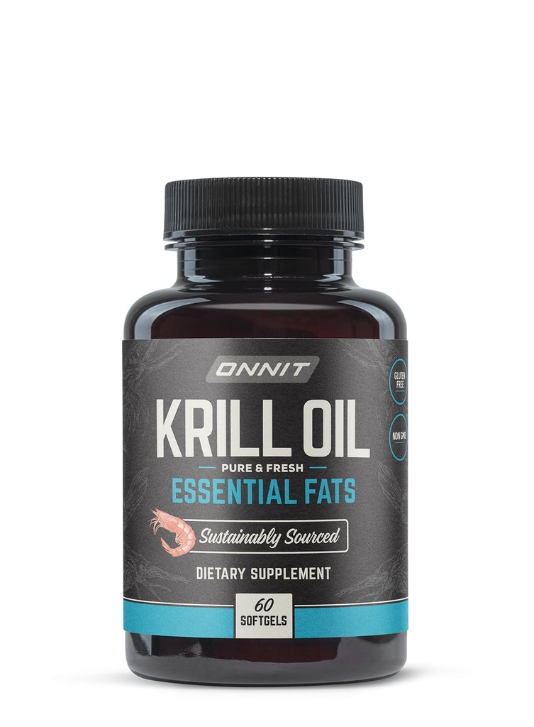ONNIT 南极磷虾油软胶,IGENTM 非GMO 试验膳食补充剂,Omega-3s, EPA, Astaxanthin & Phospolipids for Cognitive, Cardio血管和联合健康, 1000 mg per service, 60 counter