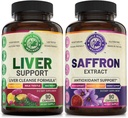 Liver Cleanse Detox Reference Formula and Pure Saffron Extract Bundle(每个瓶子一个). 支持liver Health, Energy Boost, Mood, Metabolic 函数. 美国制造。