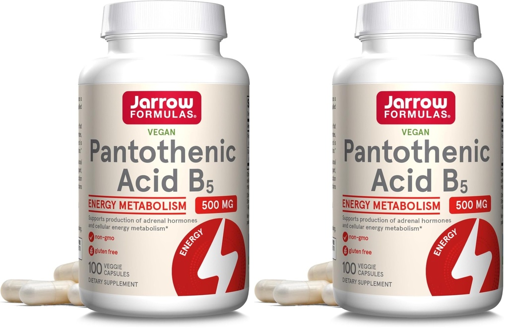 Jarrow Formules Pantothenic酸 B5 500毫克 - 100 蔬菜盖 - 基本B维生素 - 能源生产和代谢支持 - 100 服务(包2)