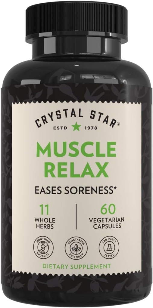 Crystal Star Muscle Relax (60 Capsules) – Sore Muscles, Cramps & Spasms – 牙买加瓦莱里安根(英语:Valerian Root) 狗伍德 & Cramp Bark - Non-GMO (英语).