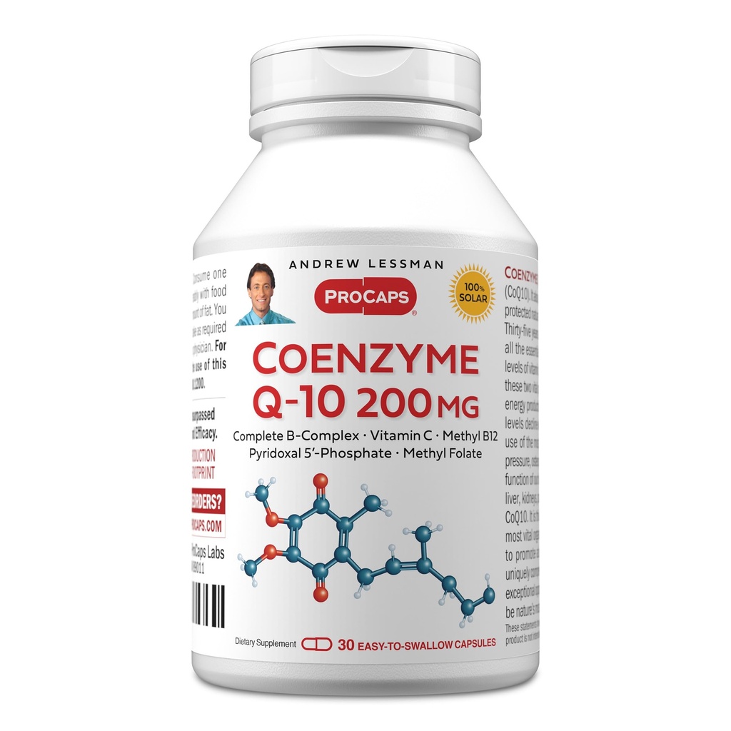 ANDREW LESSMAN Coenzyme Q-10 200 mg 30 Capsules - 能源生产和优化关键器官功能、抗氧化剂支持、老化消耗,+ B-Complex。 容易燕子笼盖