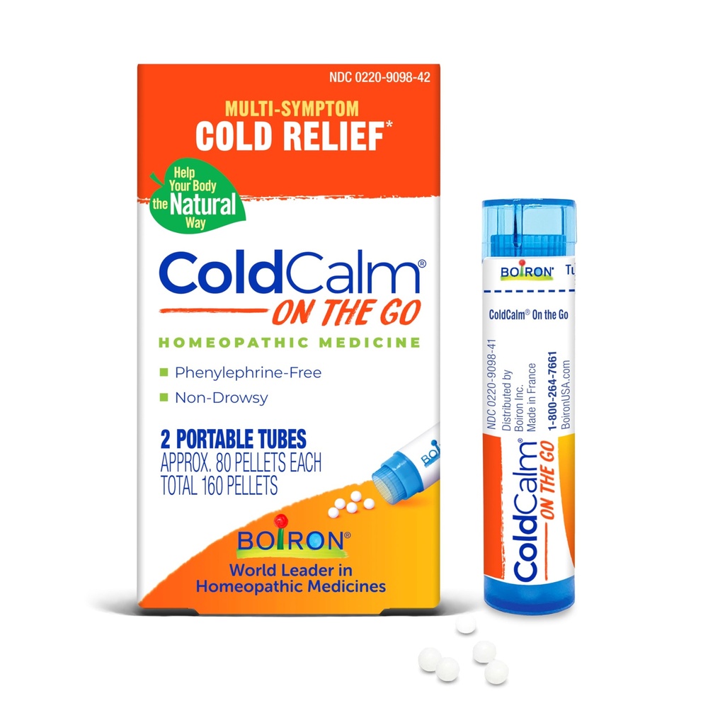 Boiron ColdCalm 关于打喷嚏的Go Cold Relief, Runny Nose, Nasal Conception, and Sore Throat - 2 counts (160 Pelles) (英语).
