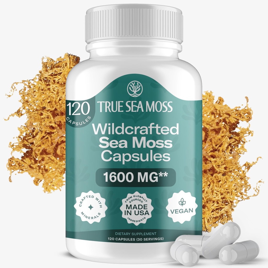 True Seasmos 爱尔兰海 Moss Capsules - 120 原始的Capsules (1600mg) - 预生超级食品 - 布斯特 免疫和消化系统 -- -- 健康皮肤、Keto Detox、Gut、联合支助