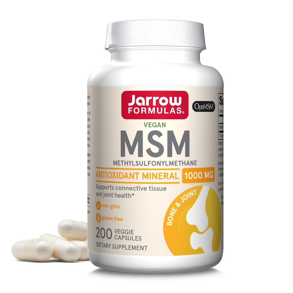 Jarrow 配方 MSM 1000 mg - 200 Veggie Capsules - 甲基磺酰甲烷 - 硫磺的来源 - 膳食补充剂 支持和加强关节 - 最多200种服务