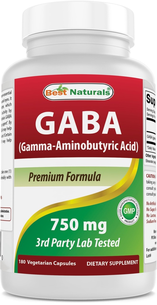 Best Naturals GABA 750mg 180 Veggie Capsules, 自然睡眠援助