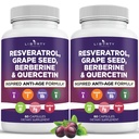 Resveratrol、Berberine、葡萄种子提取物、Quercetin、多酚补充品,供有诺尼提取物的妇女和男子使用,N-Acetyl Cysteine、Acai提取物-2-Pack