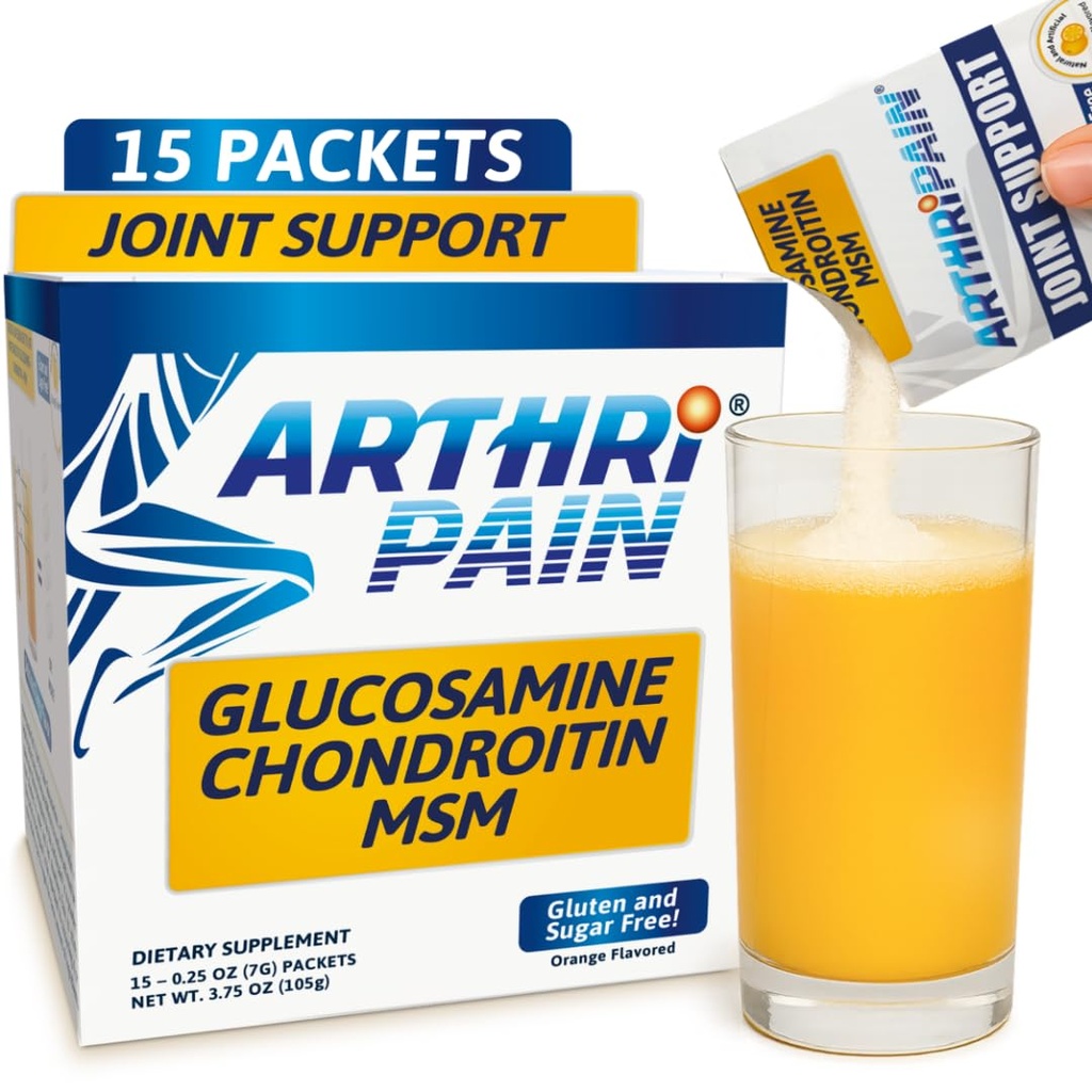 Arthripain – 联合支持卡蒂拉吉修复补充剂 – 临床测试联合汁液 - 韧带救济支持 – Glucosamine Chondroitin MSM – Swollen膝盖治疗 – Sugar-Free – 在美国制造 – 15cmt