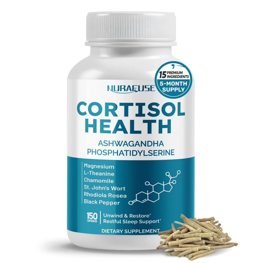 CORTISOL 健康 Ashwagandha 15-in-1 配有磷酸镁L-Theanine Chamomile Rhodiola Rosea Licorise 圣巴西尔(美国制造)