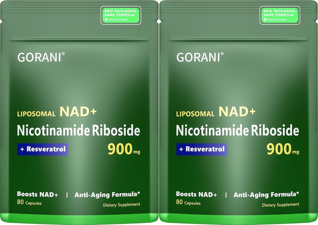 Gorani NAD+ 补编 900MG – Nicotinamide Riboside, Liposomal Resveratrol & Quercetin – 支持细胞能和抗氧化剂健康 – 80 Capsules