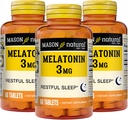 MASON NATURAL Melatonin 3毫克与B6 & Calcium,自然睡眠援助,支持休息睡眠,60片(3页)