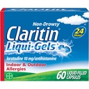 Claritin Liqui-Gels 24小时过敏救济、非昏睡过敏医学、Loratadine 抗希斯坦胺 Capsules, 60 Counter