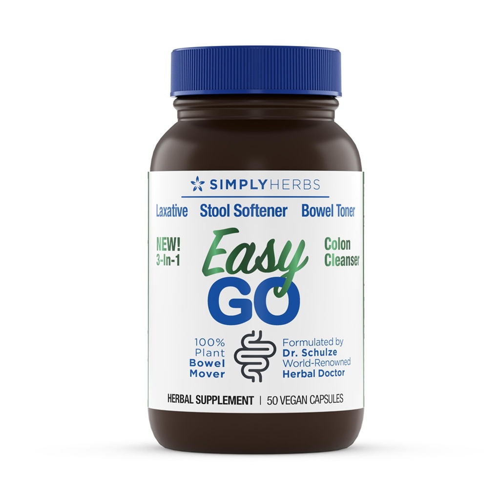 Schulze博士的轻松GO Bowel Morrer - 公式化 Gentle Laxative, Colon Toner & Stool 软化器 100% Plant Natural Bowel Cleanse - 推广常规和完整的Bowel运动 - 50 Counter Vegan