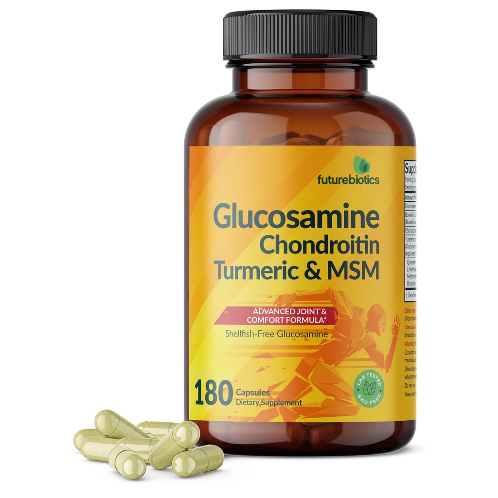 未来生物素 Glucosamine Chondroitin Turmeric & MSM 高级联合公式,支持健康关节和流动 - 非GMO,180 Capsules