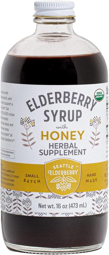 与Raw Honey的糖浆 — — 美味的、无糖的草药补充剂,配有美国小巴切斯地区仅有机物成份产生的强力免疫利益 — — 16oz