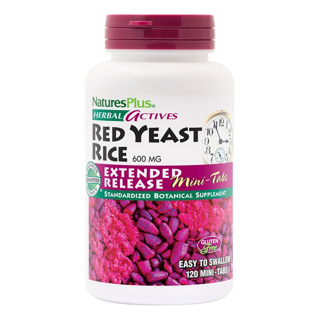 Natures Plus 草原活性红酵母大米,扩展释放-600 mg,120 mini 片 - 草原补充剂 - Vegan, 蔬菜, Gluten-free - 60 services
