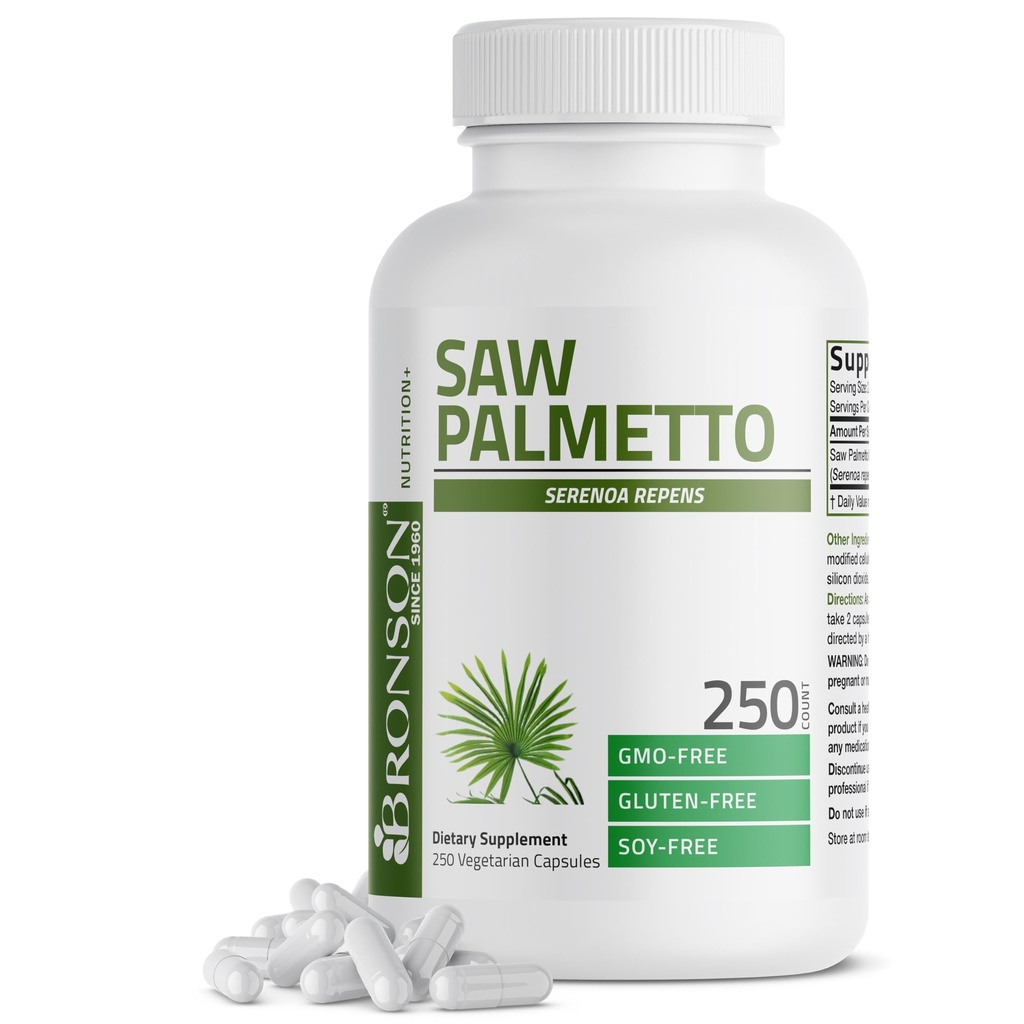 Bronson Saw Palmetto 外力支持健康前列腺功能和尿液健康支持 - 非转基因生物,250个植物卡普尔