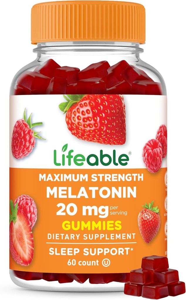 生活美拉图宁 20 mg Gummys 20 mg 成人美味睡眠补充 20 mg 成人美拉图宁 Gummys 20 mg