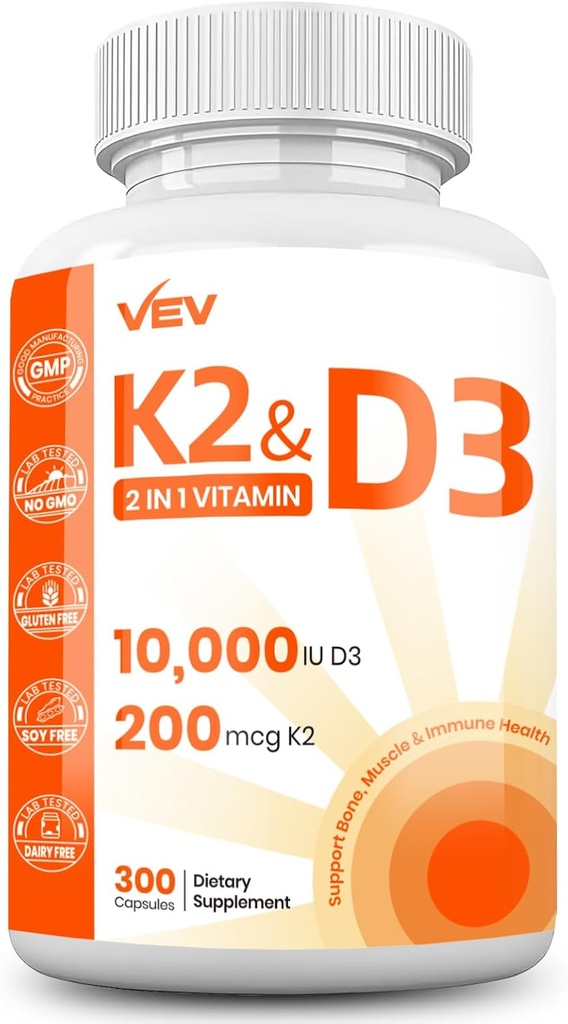 VEV 维生素 D3 K2 – 易向燕笼,300 Capsules(包装 May Vary)