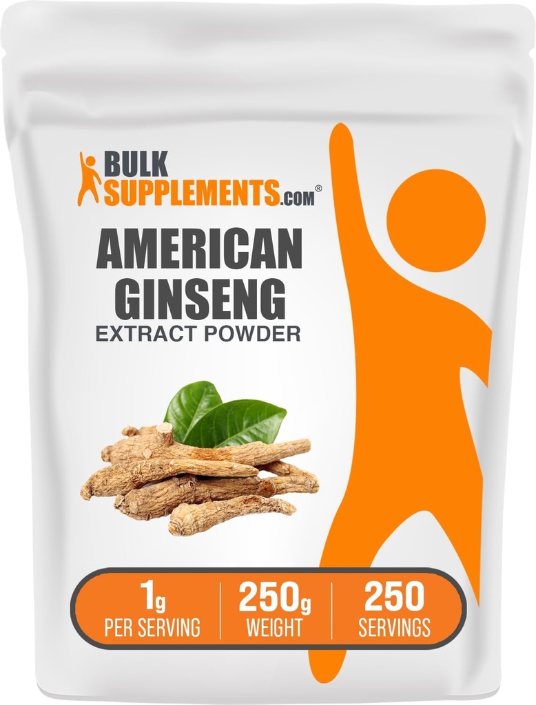 Bulk Assupports.com 美国Ginseng 提取粉末 - Ginseng 补充剂 草药补充剂 - Gluten Free,每服1g,250g (8.8 oz) (Pack of 1)