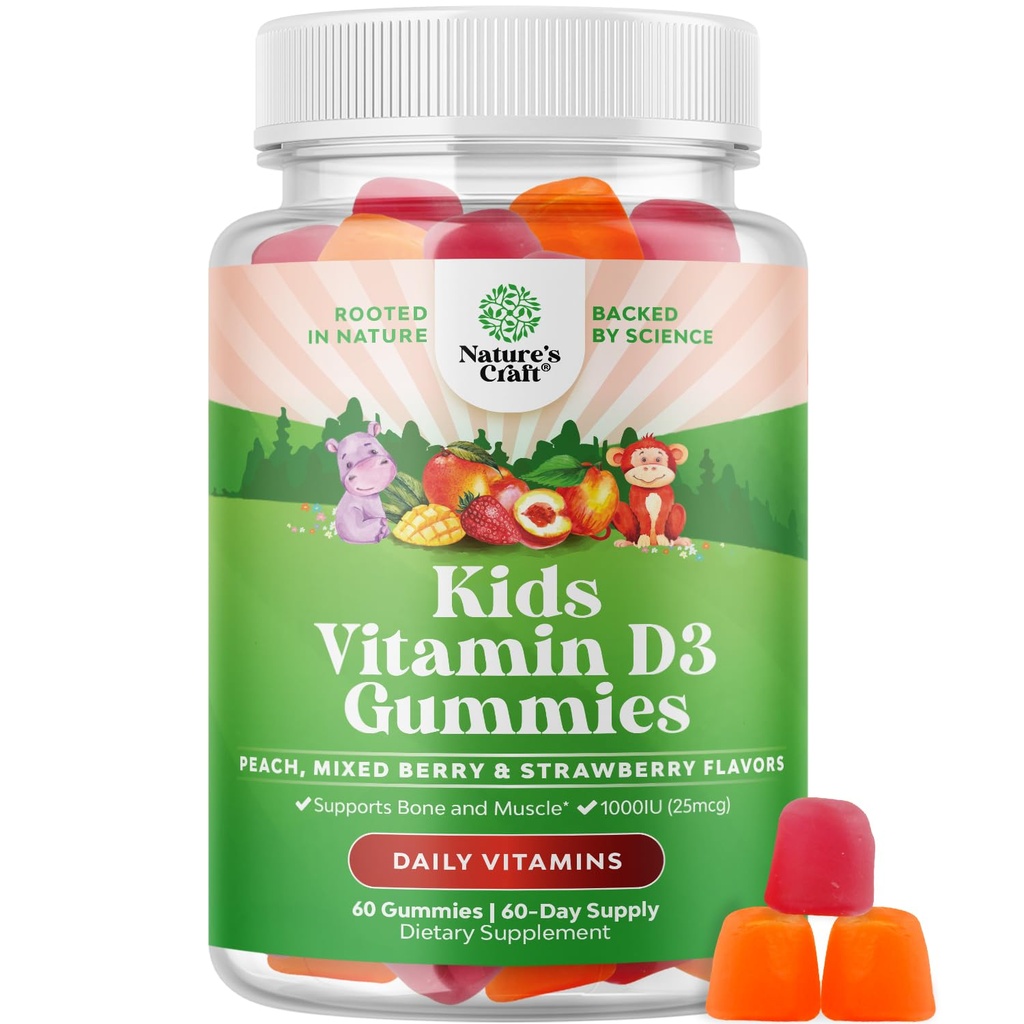 儿童可口的维生素D 口味 - 美味儿童 维生素D 1000 IU 为和托德勒斯(Toddlers Immune) 支持 + 肌肉牙齿和骨骼健康 - Gelatin Free Fruits