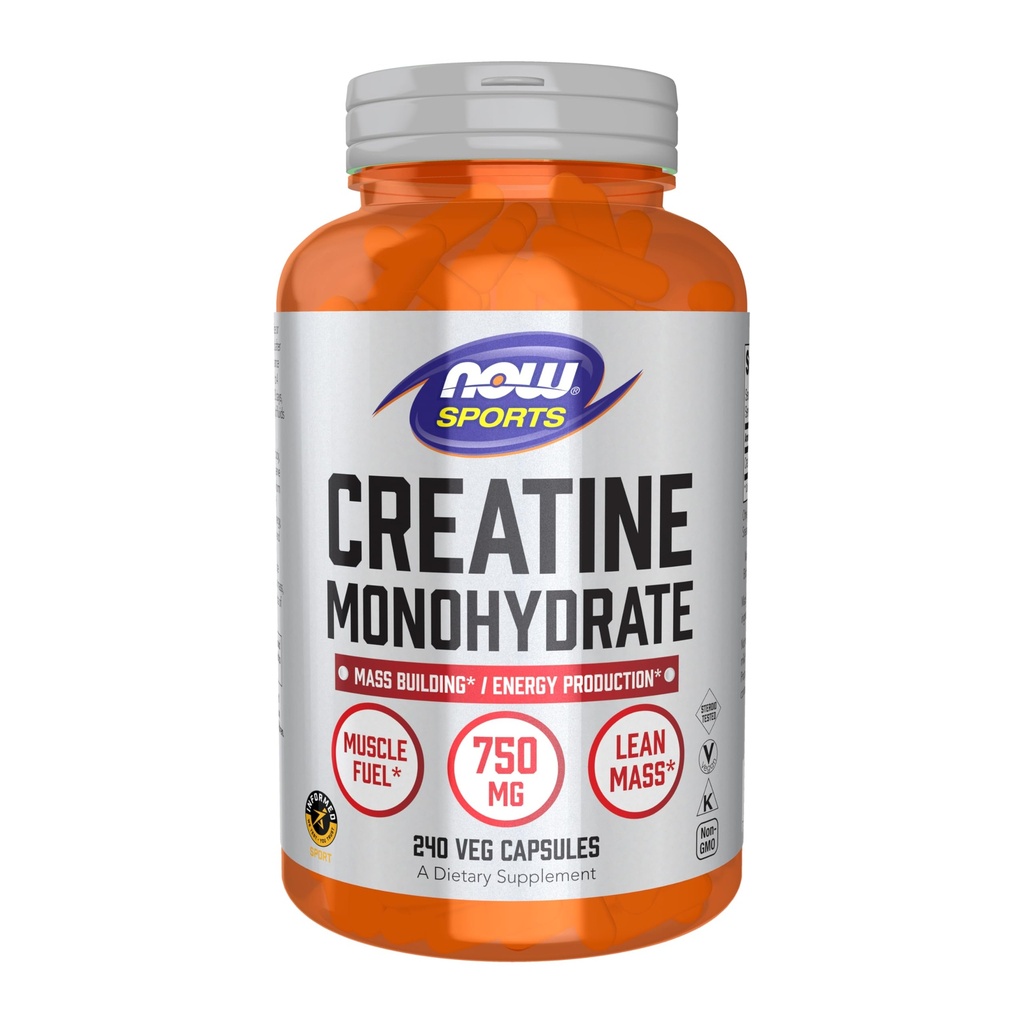 现在食品运动营养,Creatine单水合物750毫克,质量建筑*/能源生产*,240Veg Capsules