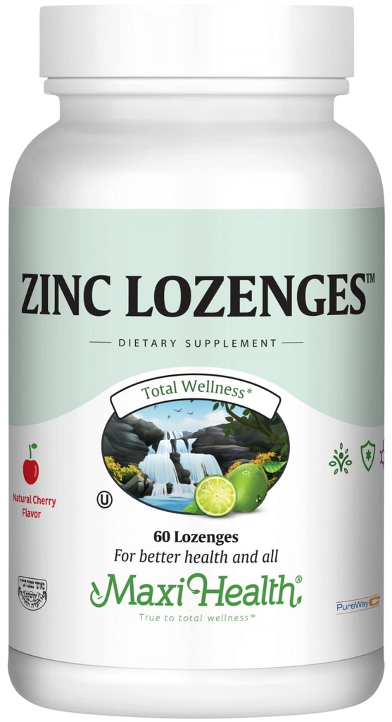 Maxi-Health Zinc Lozenges - 锌酸盐 10mg - 与维生素C - 樱桃火焰 - 60 Chewables - 科舍尔