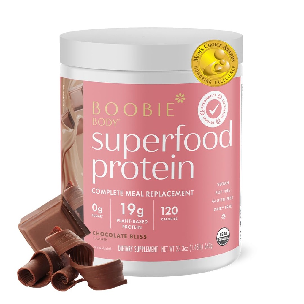 Boobie体超食品 蛋白质孕期和产后替代食品 摇摆 巧克力Bliss Flavor 19g 蛋白质 哺乳和母亲安全 有机体 维冈 零糖 1 Tub(20种服务)
