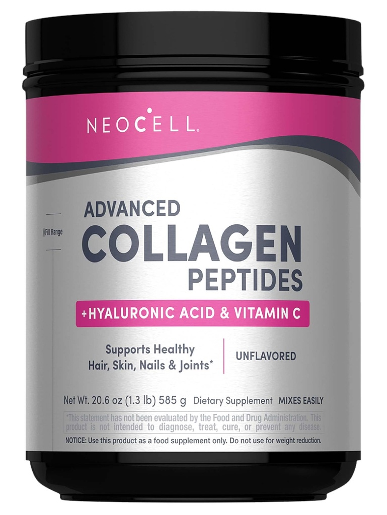 NeoCell Super Colagen Powder, Colagen Plus 包括维生素C & Hyaluronic Acid, 促进健康头发, 美丽皮肤, & Nail 支持, Colagen type 1 & 3, 12g Colagen per Service, 20.6 Oz