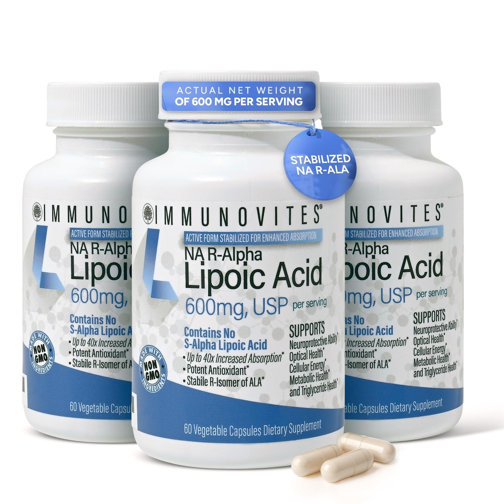 IMM UNUVITES 3-Pack 稳定 R-Alpha Lipoic Acid ((True)) 600mg / service [[HighPotency & 最多40x 增加吸收]] (Na R-ALA)(Na R-LA)(Na R-Lipate)(3瓶)