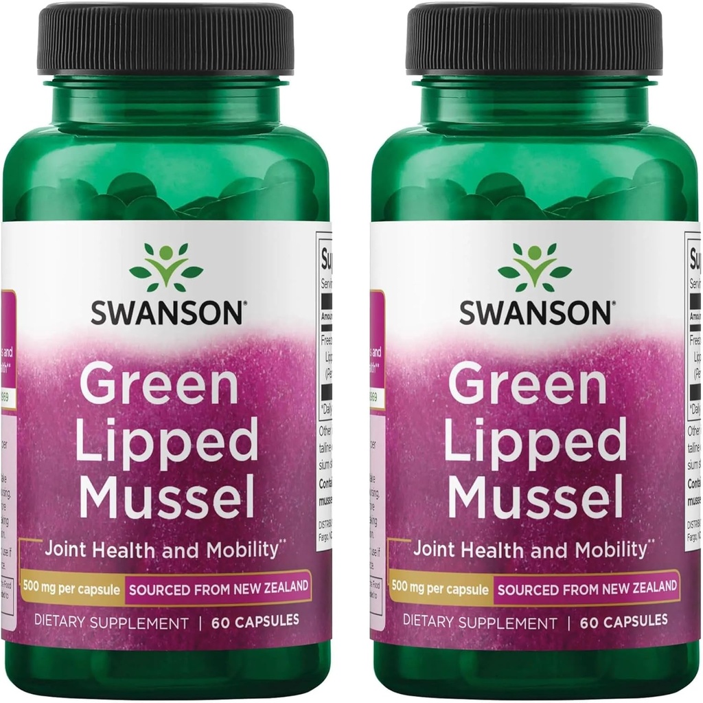 Swanson Green Lipped Mussel (Freeze-Dried) - 新西兰联合健康与流动补编 - 自然公式可能支持心脏健康与消化功能 - (60卡普尔,每包500毫克) (2包)