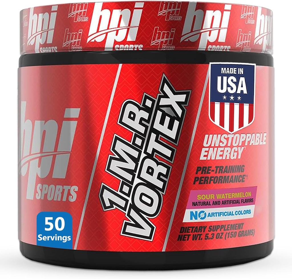 BPI Sports 1.M.R Vortex Pre Worout Powder – 使用甘油、咖啡因、尼亚辛和草药提取剂的男女高强度预演 – 能源、焦点和耐力 – 酸西瓜 – 50种服务