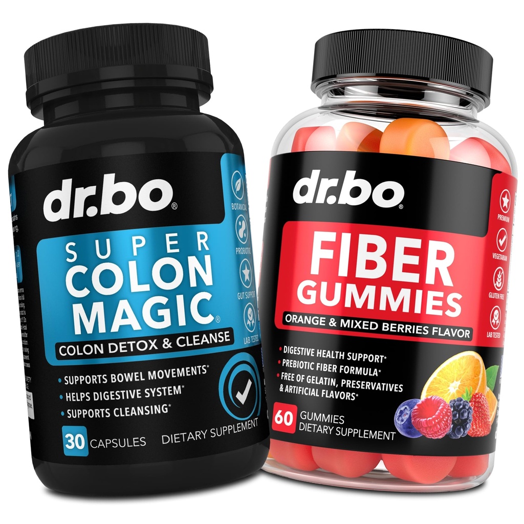 DR. BO Fiber Gummys & Colon Cleanse 补充品 - Tasty Gummy Prebiotic Fiber 补充品 - 超级Colon Magic Bowel 运动支持古特和胃清洁