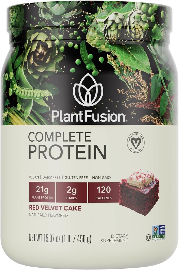 植物融合 完整 Vegan蛋白粉 - 植物基蛋白粉有BCAAs,消化酶和Pea蛋白 - Keto, Gluten Free, Soy Free, Non-Dairy, No Sugar, Non-GMO - Red Velvet 1 lb