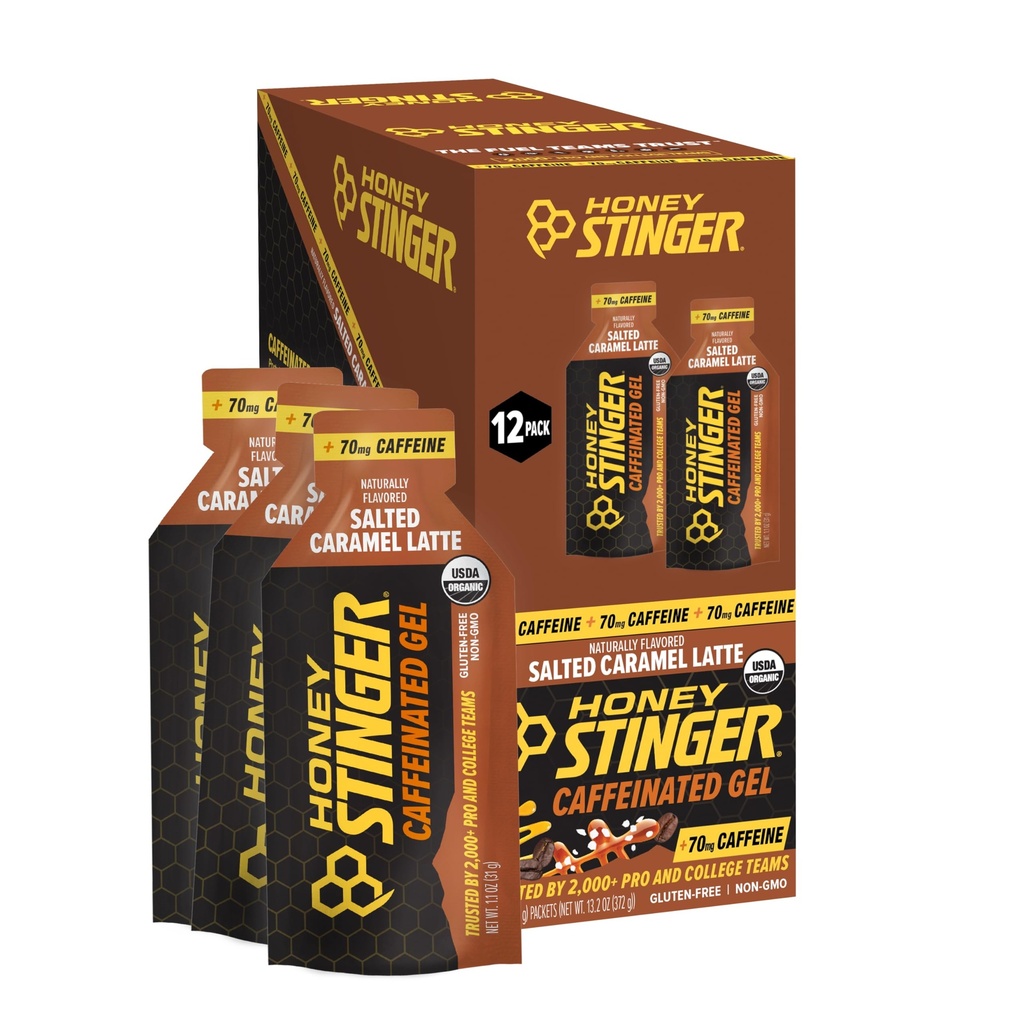 蜂蜜 Stinger 有机盐焦糖能源Gel, Cafeated & Gluten Free, 用于锻炼、运行和性能, 家庭运动和健身运动营养, 预和中期工作, 12 Pack, 13.2 Ounce