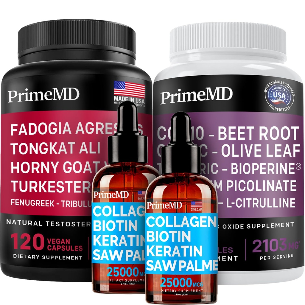 液体Colagen Biotin(2pk)、Fadogia Tongkat Ali(1pk)和Nitric Oxide(1pk) 补充包 - 发型、皮肤、钉子、心脏、能量和睾丸酮支持 - 非GMO、Vegan