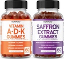 ADK 维生素 D3 K2 D(60 Gummys) K - 10 Vegan 补充剂 - 美味的Raspberry Flavor和Saffron(60 Gummys) 成人无糖添加剂 - 5 in 1 高级公式 - Vegan & USA Made